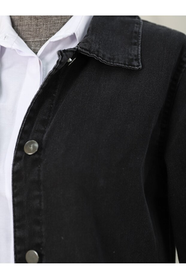 Buttoned Jeans Cap with Elasticated Sleeves - Black - 5