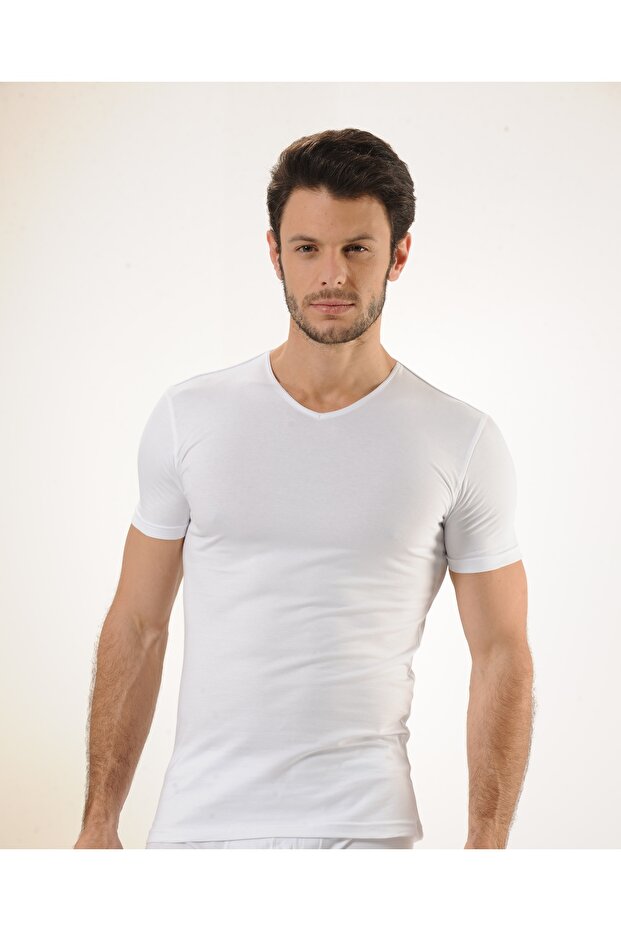 Comfortable Texture Men's Cotton White V-Neck Undershirt - 3