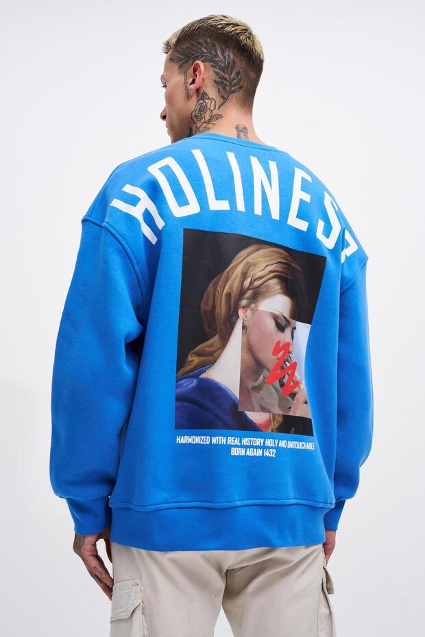 Erkek Oversize Holiness Basic Saks Sweatshirt - 1