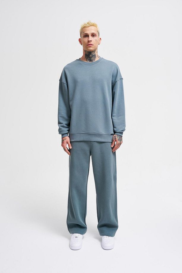 Erkek Basic Oversize Mavi Sweatshirt - 4