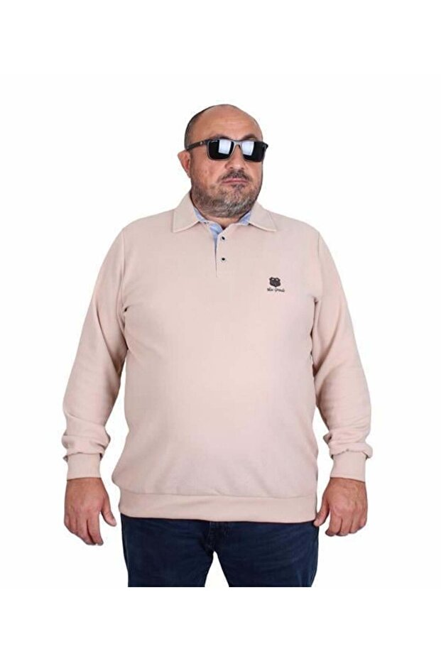 Men's Large Size Polo Collar Sweatshirt Moc Grande 24410 Beige