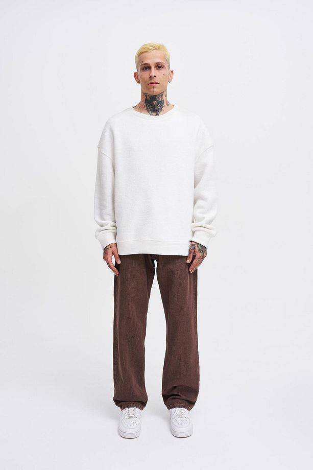 Erkek Basic Polar Oversize Ekru Sweatshirt - 5