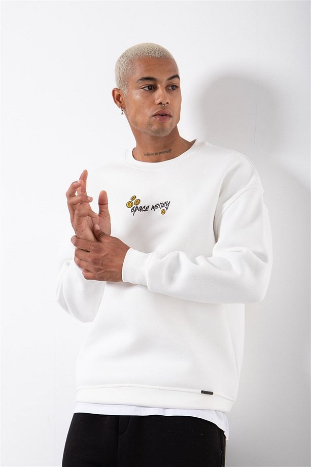 Erkek Cosmic Monkey Baskılı Oversize Ekru Sweatshirt - 4