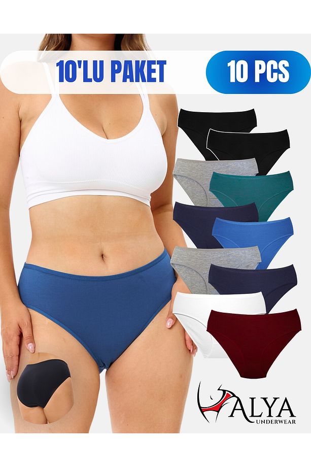 Kadın Külot Pamuklu Slip Renkli 10'lu Paket Yüksek Bel Iç Çamaşırı (MULTİCOLOR - X39) - 1