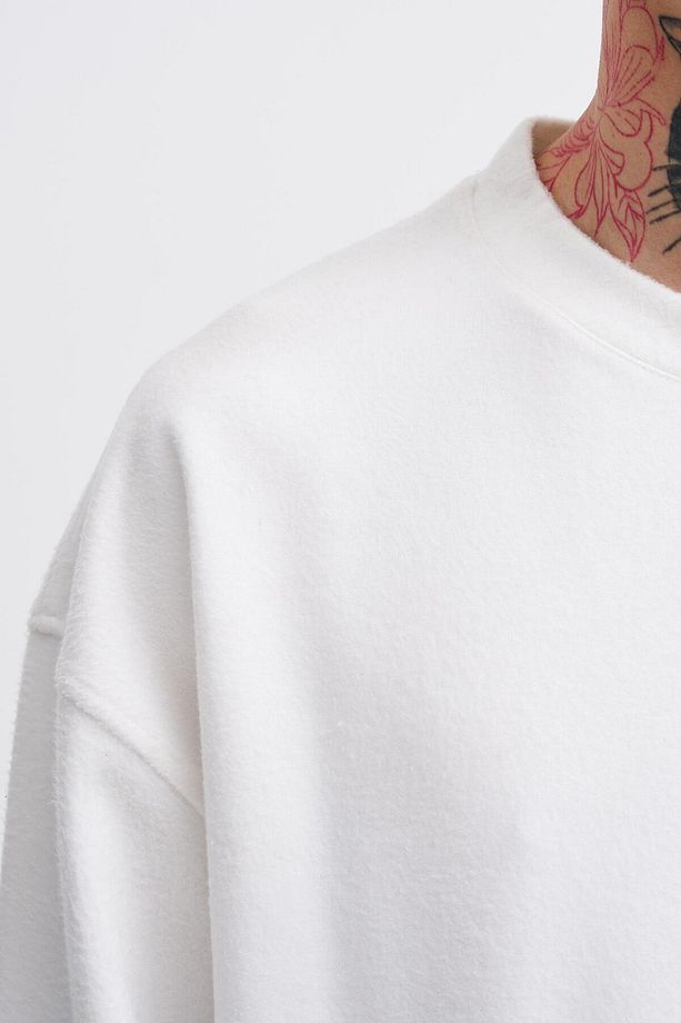 Erkek Ponte Kaşmir Oversize Ekru Sweatshirt - 3