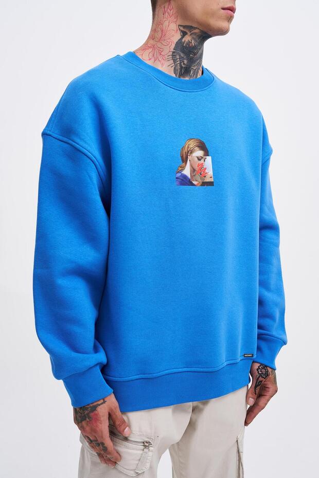 Erkek Oversize Holiness Basic Saks Sweatshirt - 3