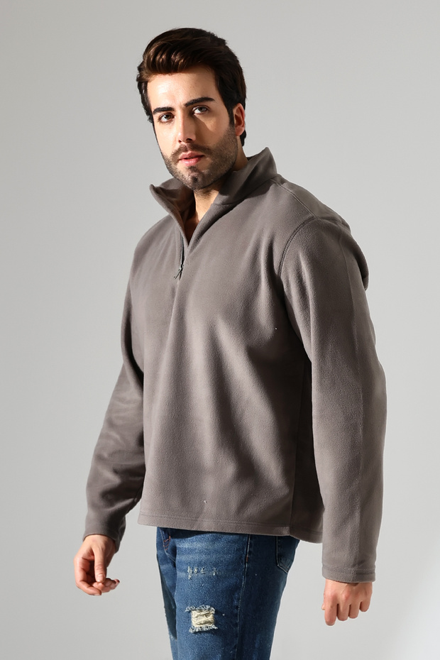 Men's Standard Fit Zip-Up Stand Collar Cold-Proof Fleece Comfortable Fit No Pilling 21855 Smoked