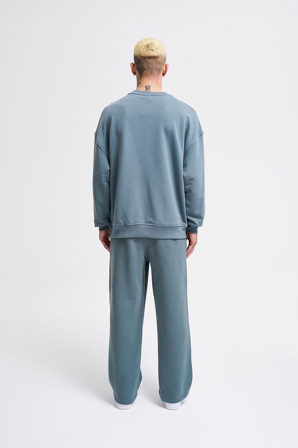 Erkek Basic Oversize Mavi Sweatshirt - 6
