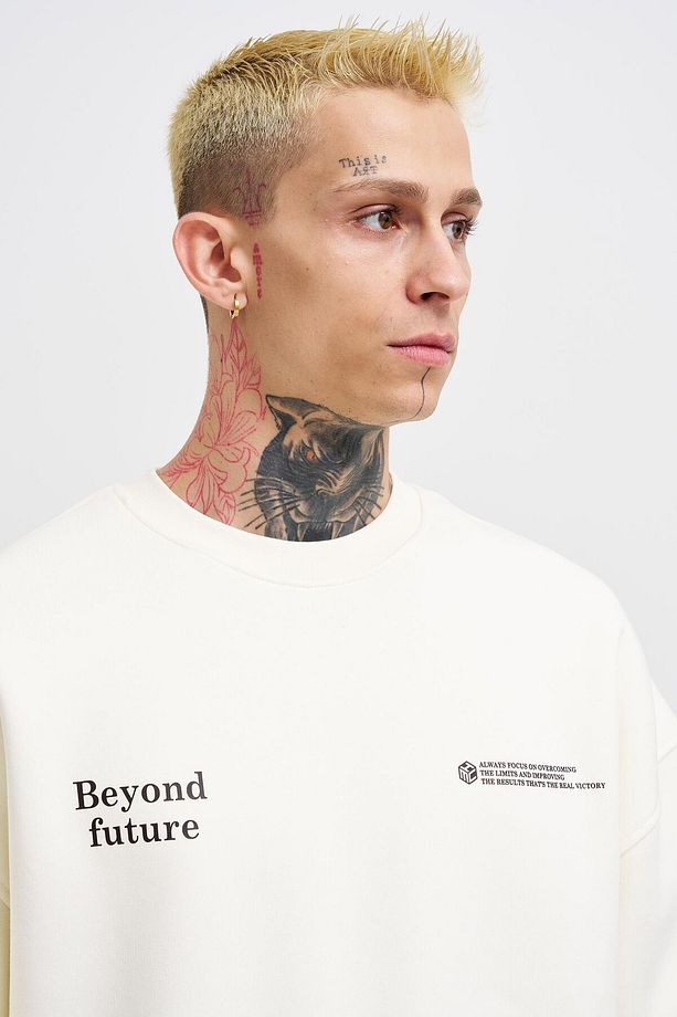 Erkek Smoking Kill Baskılı Oversize Ekru Sweatshirt - 3