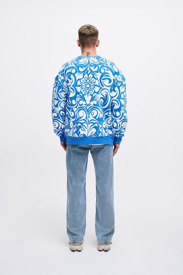 Erkek Skull Baskılı Oversize Saks Sweatshirt - 5