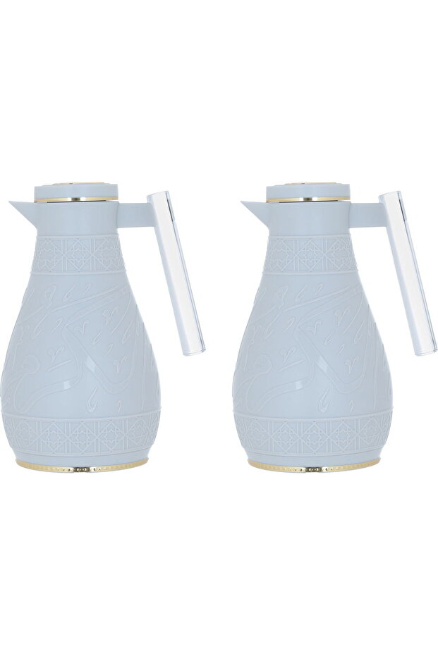 Light Gray Karam Thermos Set With Islamic Engraving, Acrylic Handle, Two Pieces