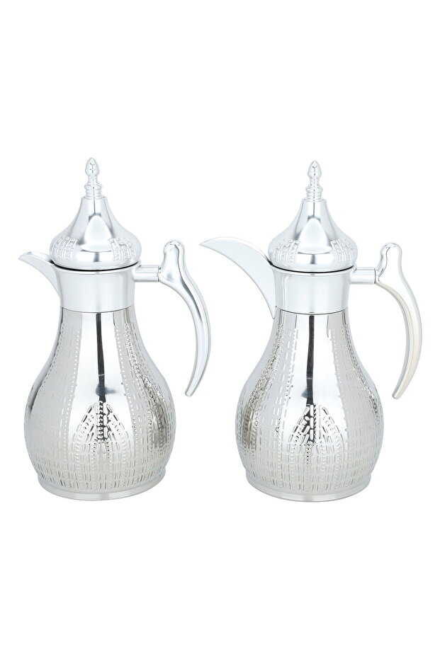 Haila Engraved Silver Steel Thermos Set Of Two Pieces