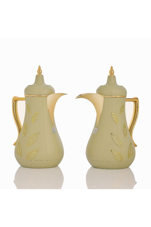 Al Saif Gallery thermos set, two pieces, 1 liter, glass inner container, plastic outer shell - light green