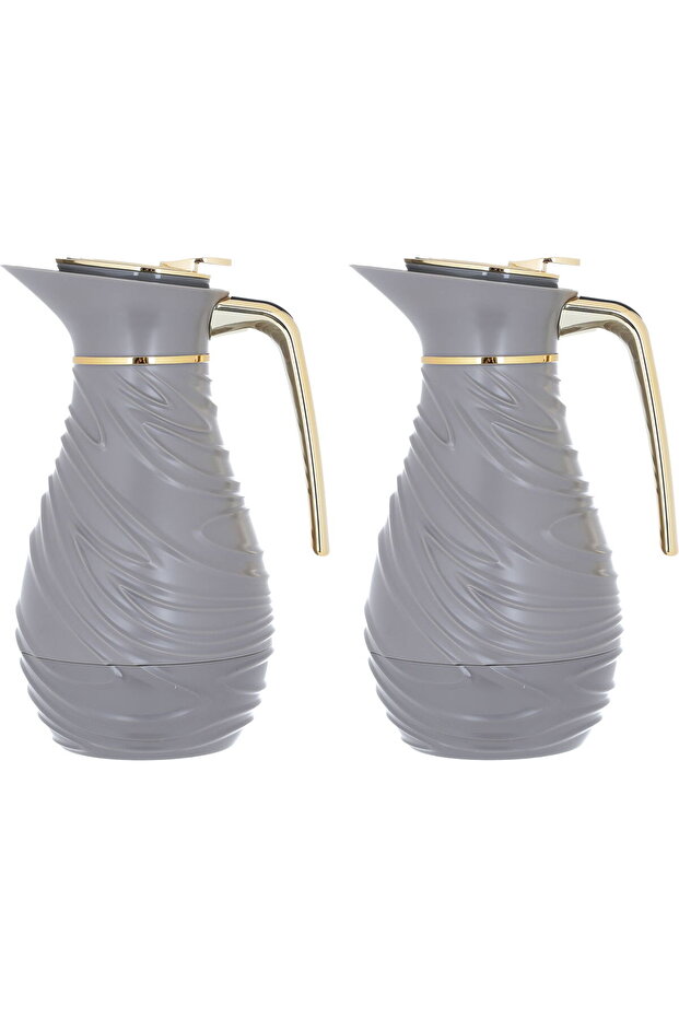 Al Saif Gallery Noor thermos Set, 0.75/1L, 2 Pieces - `Gray