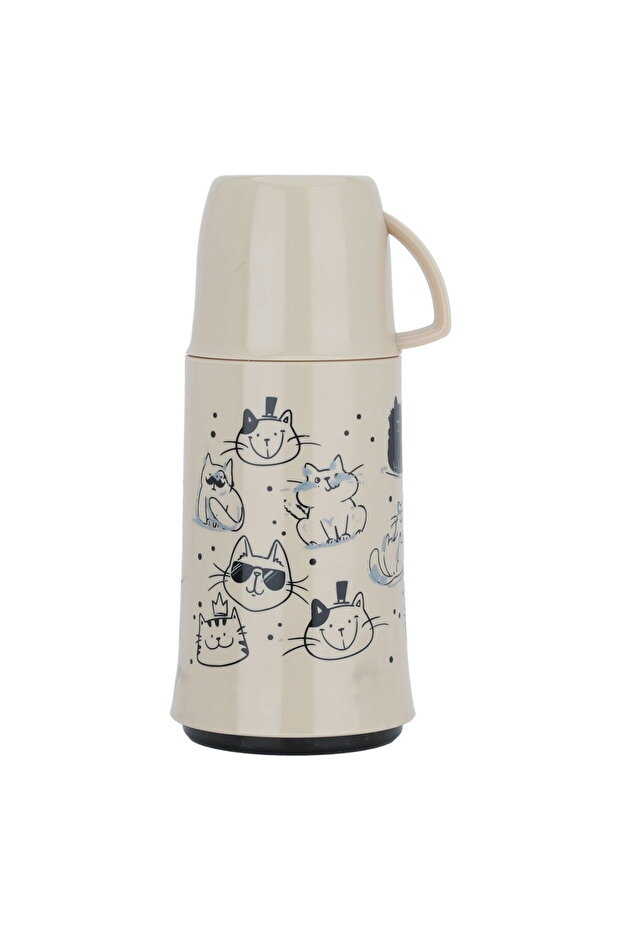 Helios Thermos, 0.25 Liter, Glass Interior, Cat Pattern - Beige Black