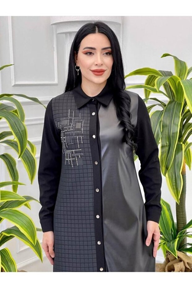 DERİ KAPİTONE GEÇİŞLİ TUNİK - 2