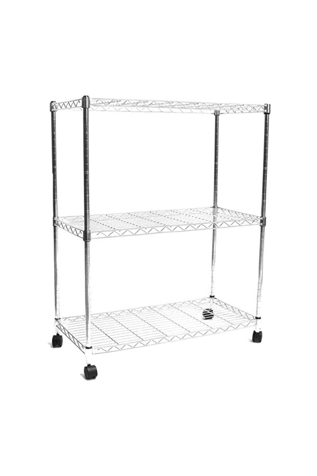 رف مطبخ مستطيل بثلاث طبقات مع عجلات - 1