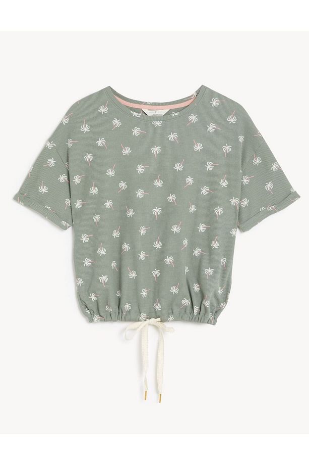 Palmiye Desenli Waffle Pijama Üstü - 4
