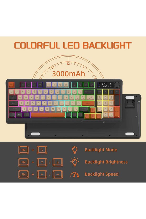 Freewolf M96 2.4g Bt5.0 Çift Bağlantılı Tft Led Ekranlı Reinbow Gaming Oyuncu Klavye - 7