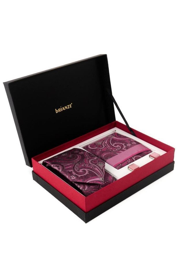 Pink Shawl Pattern Tie Handkerchief Cufflink Gift Set