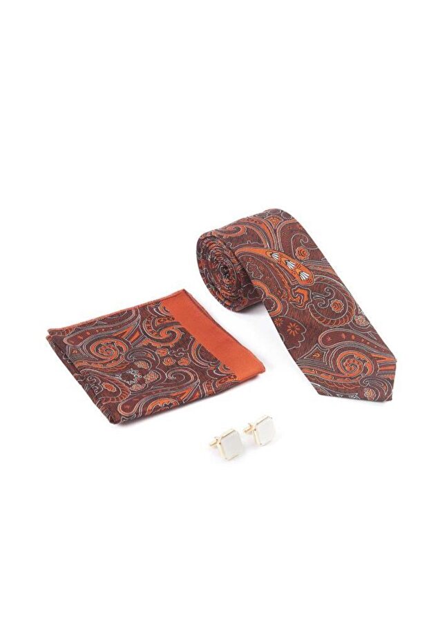 Tile Shawl Pattern Tie Handkerchief Cufflink Gift Set - 4
