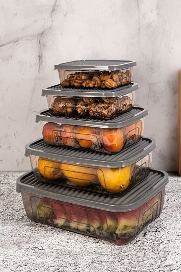 Herevin-012 Gray 5-Piece Rectangular Storage Container Set - 2