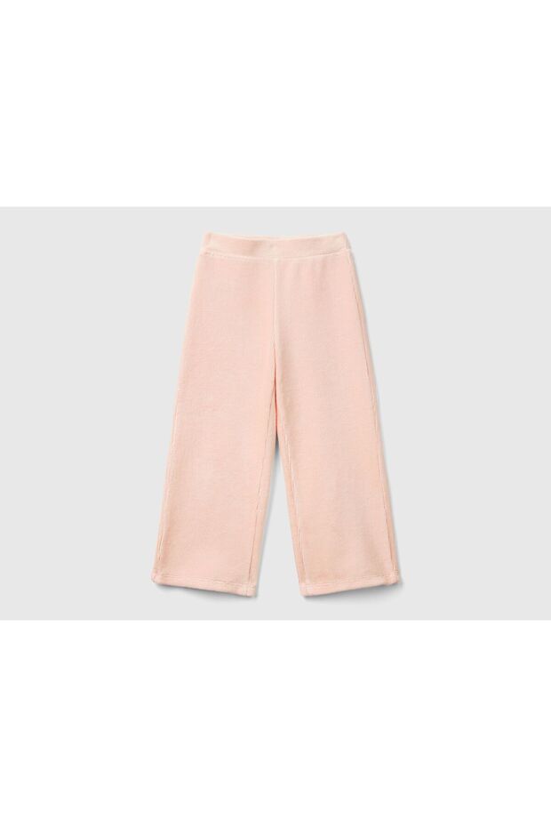 Girl's Dusty Pink Wide Leg Trousers with Logo Embroidery on the Back