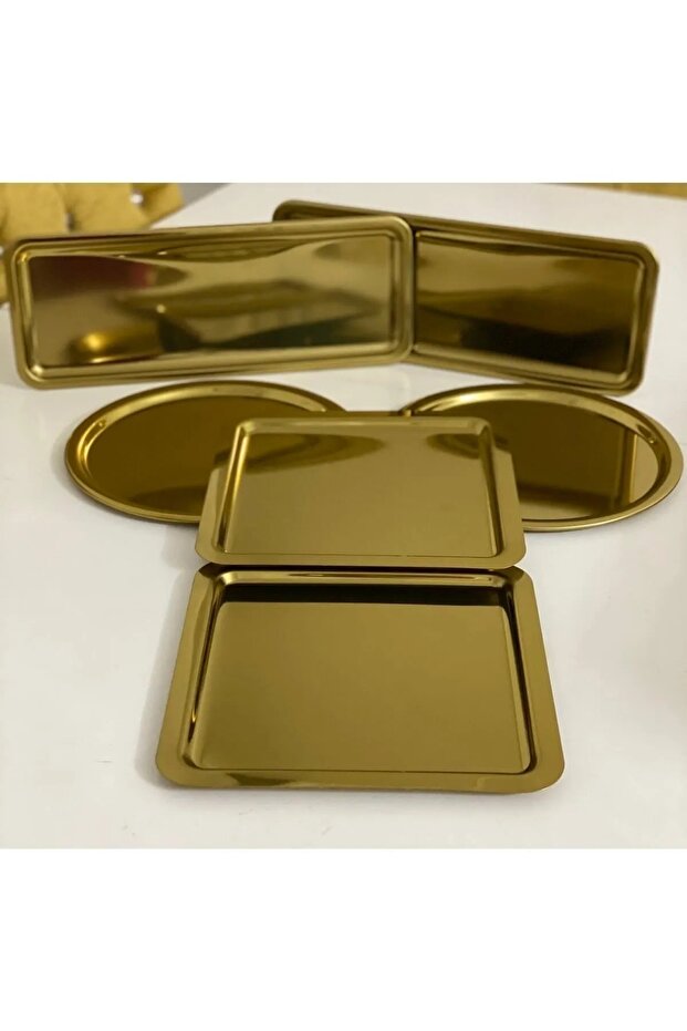 3 Different Model 6-Piece Gold Presentation Tray Square Round and Rectangular Luxury Presentation Tray - 3