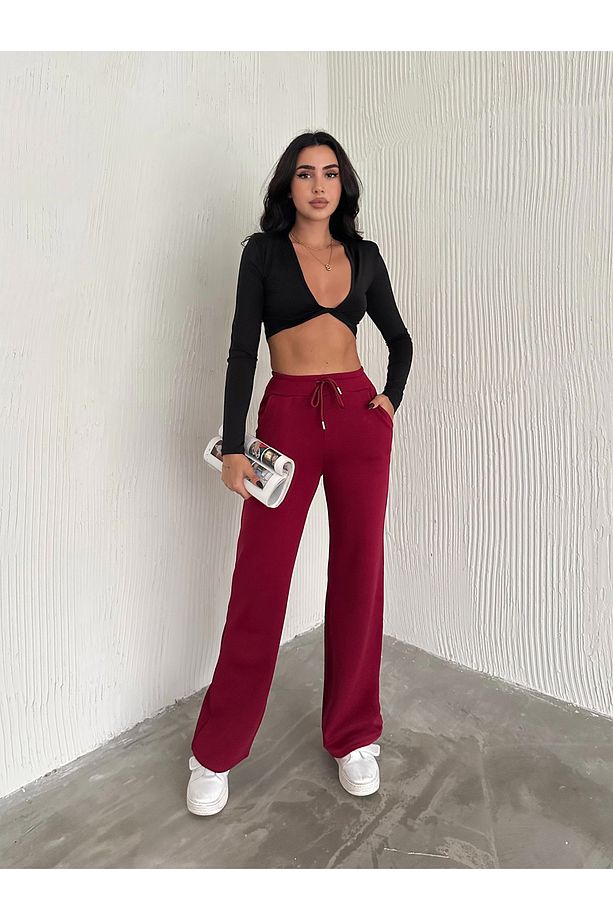 Şardonlu Modal Eşofman Altı-geniş Paça Eşofman Altı - 7