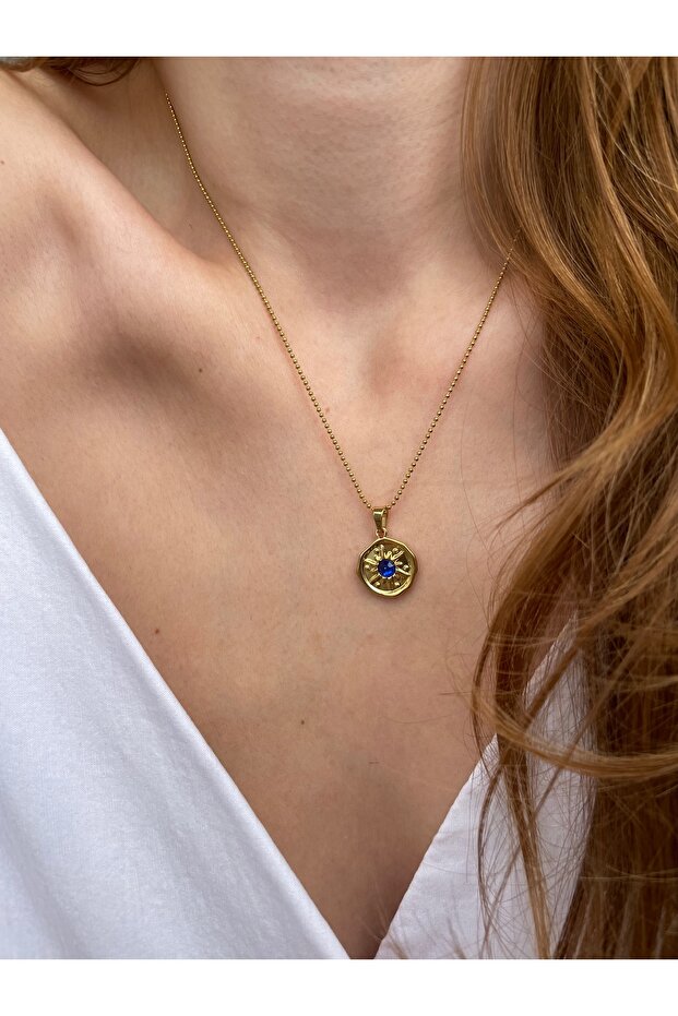 Blue Sun Minimal Gold Çelik Kolye - 4