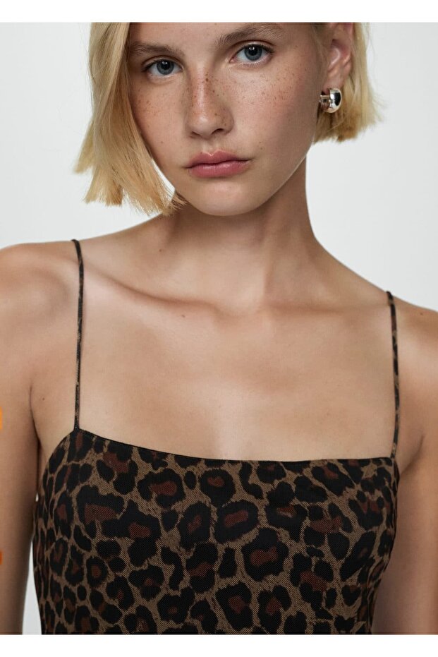 Kısa leopar desenli elbise - 6