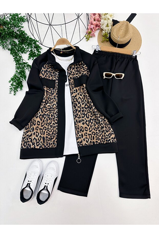 بدلة مزدوجة بسحاب منقوشة بنقشة ليوبارد - 3