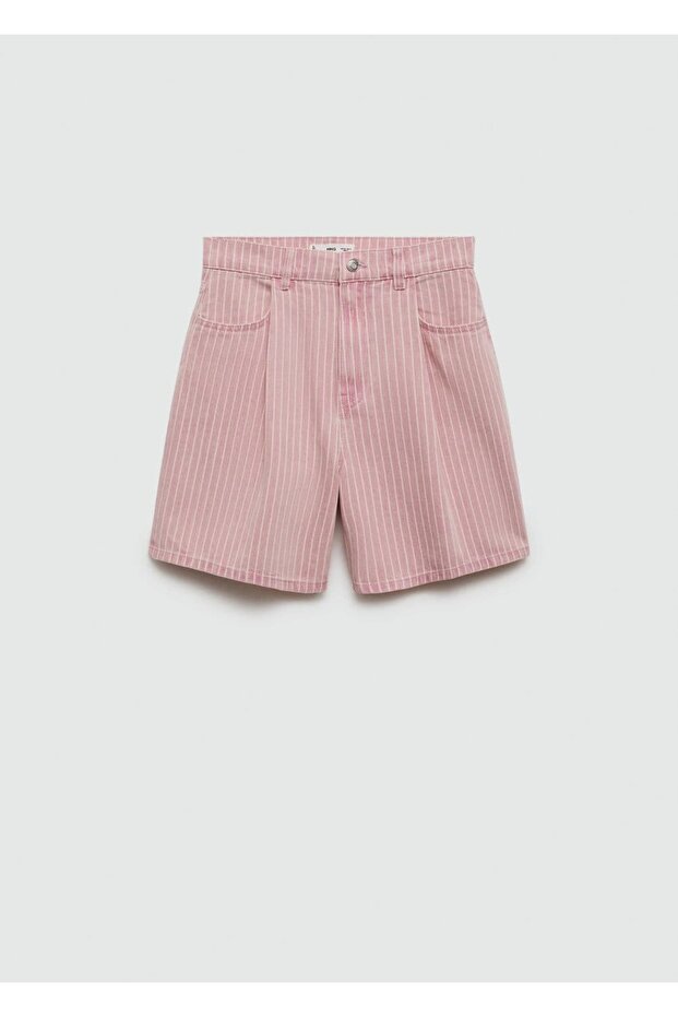 Çizgili denim şort - 3