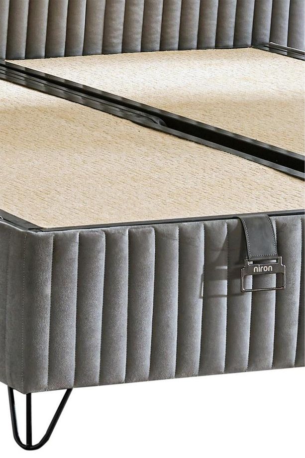 Line Visco Lüks Yatak Baza ve Başlık Seti 180x200 cm Çift Kişilik Yatak Baza Başlık Takımı Koyu Gri - 7