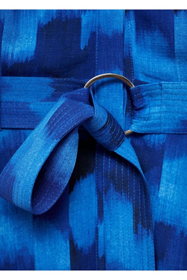 Kemerli desenli elbise - 8