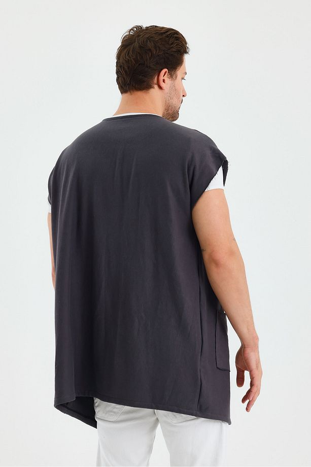 Sıfır Kol Oversize Bohem Yelek Çift Cepli - 7