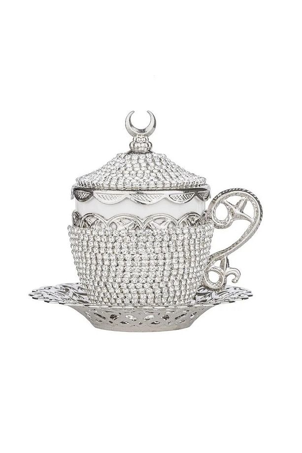 Kahve Fincanı Lokumluk Seti Türk Arap Kahvesi Espresso Fincan Tabağı Kristal Set 6 Lı Set - 6