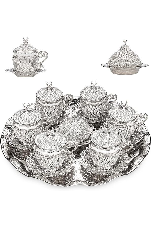Kahve Fincanı Lokumluk Seti Türk Arap Kahvesi Espresso Fincan Tabağı Kristal Set 6 Lı Set - 1