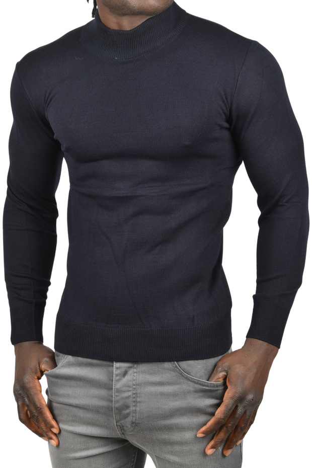 Men's Dark Navy Half Turtleneck Non-Pilling Thin Knitwear Sweater 2505502