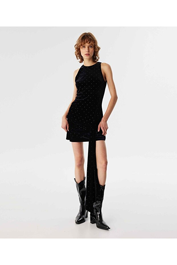 HOTFIX BASKILI DRAPELİ ELBİSE - 2