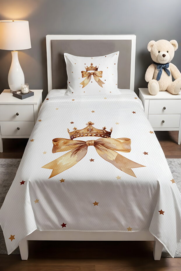 Cream Crowned Starry Bow Patterned Single Baby Child Pique Set
