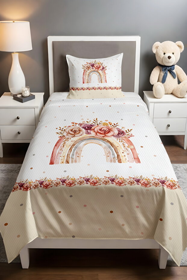 Polka Dot Rose Rainbow Patterned Single Baby Child Pique Set