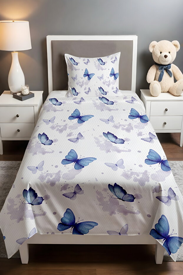 Navy Blue Valley Butterflies Patterned Single Baby Kids Pique Set