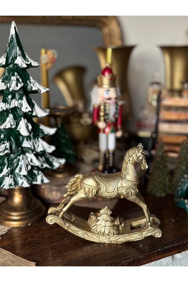 Sallanan El Boyaması Polyester At Yılbaşı Biblo Dekor Gold Altın Atlı Karınca Çam Ağaçlı Hediye - 2