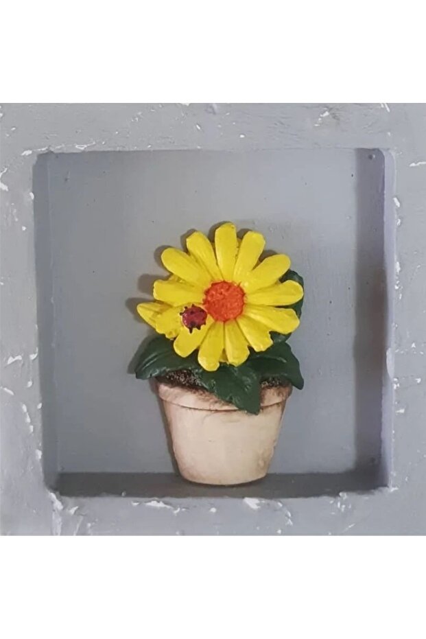 Aster Chrysanthemum Flower Silicone Mold with Ladybugs in Pot K-768, Scented Stone Soap Plaster Candle Mold