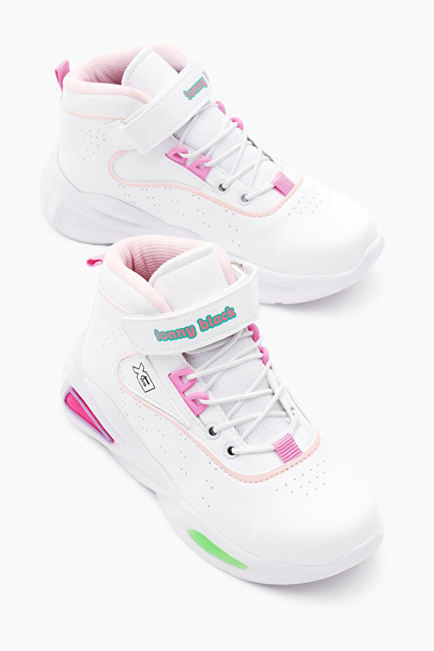Uniszex gyerek sportcipő - fehér, fukszia, rugalmas és tépőzáras - 1