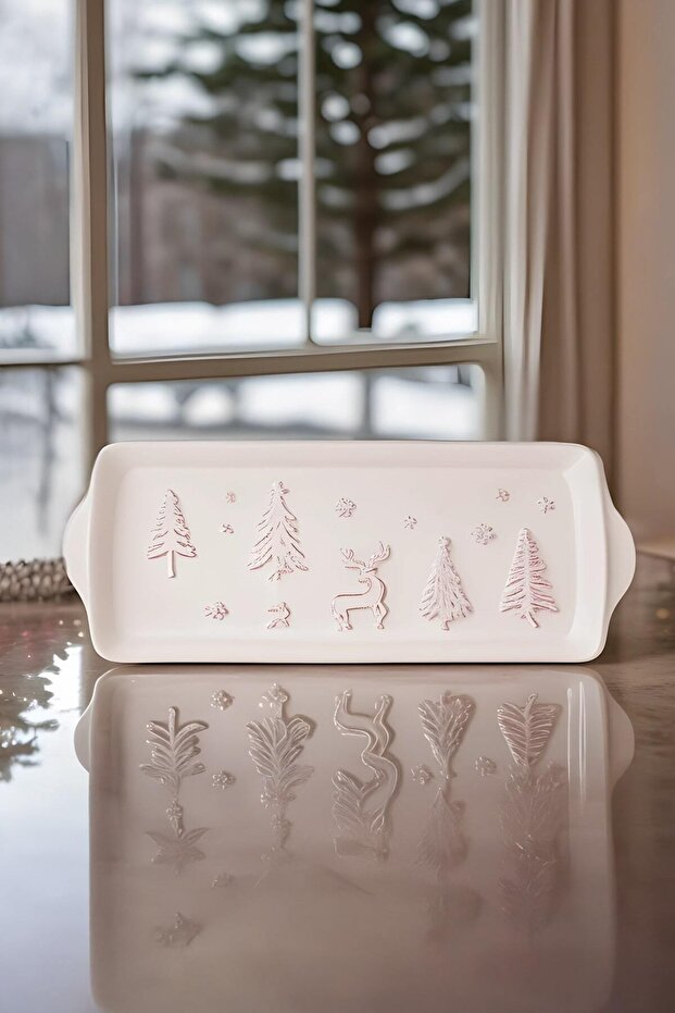 New Year Christmas Snowy Boat Plate 30 Cm White