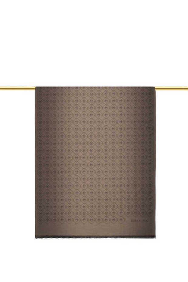 شال حرير جاكار بنمط مونوغرام بني - 2