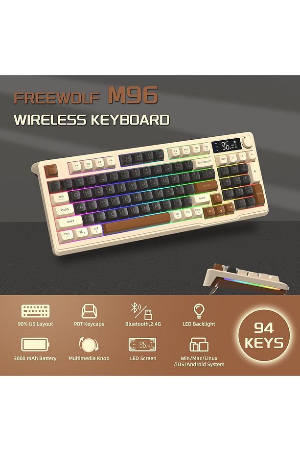 Freewolf M96 2.4g Bt5.0 Çift Bağlantılı Tft Led Ekranlı Reinbow Gaming Oyuncu Klavye - 8