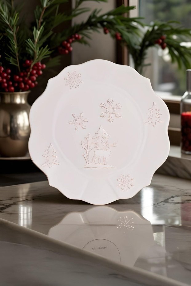 New Year New Year Snowy Service Plate 29 cm White